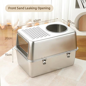 กระบะทรายแมวสแตนเลสแบบปิด ทางเข้าด้านบน ป้องกันการกระเด็น ควบคุมกลิ่น - Product Image 6