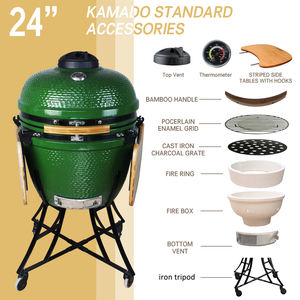 Auplex Premium OEM Céramique <span class=keywords><strong>Kamado</strong></span> <span class=keywords><strong>Joe</strong></span> 24 pouces Fumoir à viande BBQ Grill d'extérieur avec chariot et surface antiadhésive - Product Image 5