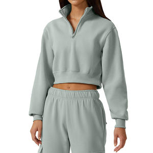 مخصص المرأة نصف سحاب المحاصيل البلوز عارضة هوديي الرقبة العالية طويلة الأكمام البلوز Y2K في سن المراهقة تجريب ملابس رياضية أعلى اقتصاص - Product Image 1