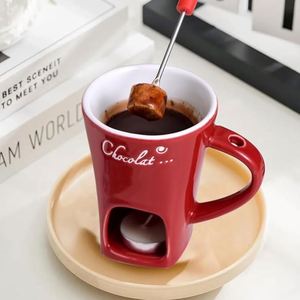 แก้วกาแฟ หม้อไฟฟ้า ไอศกรีม ชีสละลาย เตาอบ ถ้วยเซรามิกสำหรับฟองดู พร้อมส้อม ดีไซน์ใหม่ แก้วนมช็อกโกแลตร้อน เทียนสร้างสรรค์ - Product Image 3