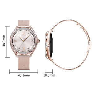 <span class=keywords><strong>Smartwatch</strong></span> di moda con occhiello amolato per donne 1.28 pollici chiamata cardiofrequenzimetro Monitor di ossigeno nel sangue in acciaio dorato <span class=keywords><strong>Smartwatch</strong></span> di lusso - Product Image 6
