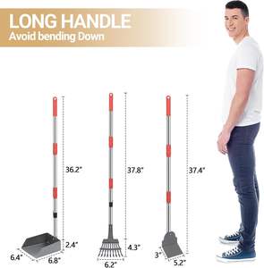 Ensemble de râteau et sacs à déjections pour chiens avec longues poignées sectionnelles réglables en acier inoxydable - Product Image 3