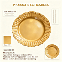 Assiette décorative en plastique PP avec revêtement en poudre dorée, bord festonné perlé, pour banquets, mariages, décorations de table de fêtes