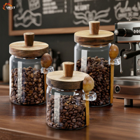 Pot de rangement pour café en verre borosilicate XL, résistant à la chaleur, épaissi, anti-humidité, avec cuillère, plusieurs tailles