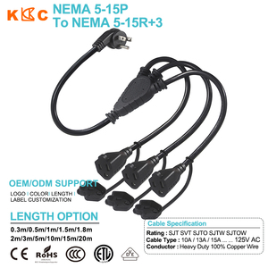 NEMA 5-15P to 5-15R Plus 3 Outlet Extension Cord 125V <b>Copper</b> <b>Wire</b> Power Cable for Outdoor <b>Lighting</b> OEM ODM - Product Image 5