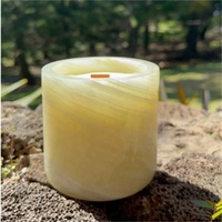Pot à bougie cylindrique en marbre tendance pour la maison, vide, pour chauffe-cire et aromathérapie, en onyx vert, avec couvercle