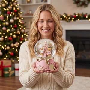 Globo di Neve Musicale con Orsacchiotto Rosa - Regalo Preferito dai Bambini <span class=keywords><strong>per</strong></span> Capodanno, Globo d'Acqua con Carillon - Globo di Neve Natalizio - Product Image 4
