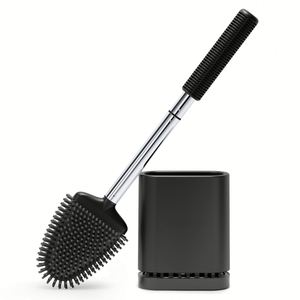 Brosse de toilette en silicone écologique à long manche avec support mural en bois pour salle de bain - Product Image 1