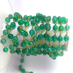 Natural Green Onyx Smooth 3mm Irregular Beaded Brass Wire Wrapped Handmade High Quality Johariz Brand <b>Rosary</b> Chain - Product Image 2