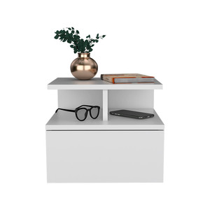 Mesita de noche flotante Flopini con 1 cajón y estantes -Blanco - Product Image 4