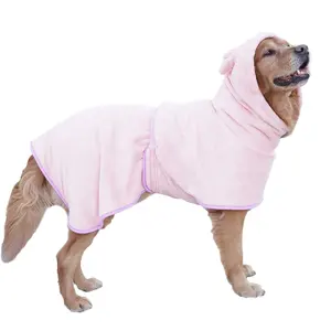 Super water absorption cute dog bath robe coral fleece microfiber drying bathrobes towel warm pet pajamas winter clothes for dog