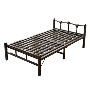 Lit simple portable au design moderne, taille standard, avec cadre métallique réglable et matelas souple, pour chambre à coucher - Product Image 3