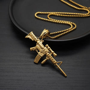 Collier pendentif Hip Hop Punk Combatant Sniper, étanche en acier inoxydable 316 plaqué or 18K PVD, bijoux de mode pour hommes et femmes - Product Image 2