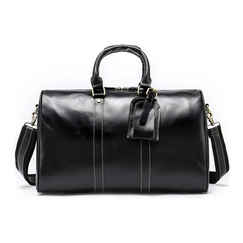 Large Capacity Custom Black PU Leather Shoulder Men Large Duffle Duffel Bag Travel