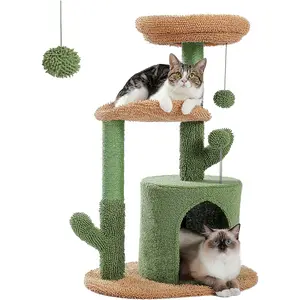 Кошачье дерево 32 дюйма кактус кошачья башня с покрытой сизалем Когтеточка, уютная квартира, плюшевые насесты и пушистые шары для кошек
