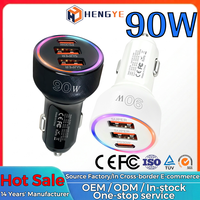 90W 3-Port Dual USB-A Single USB-C Lampu LED PD QC Pengisian Daya Super Cepat Adaptor Charger Mobil Satu Paket dari Pabrik