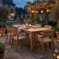 Meubles de jardin, table et chaises de jardin pour villa, ensemble de salle à manger extérieure en teck de luxe, table extérieure pour hôtel, ensemble de salle à manger extérieure pour hôtel