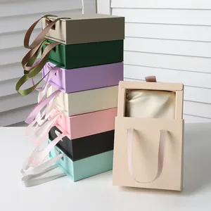 Papel de gaveta deslizante rosa personalizado, caixa de presente de papel deslizante fofa para embalagem de joias de luxo com alça para colar, pacote de joias