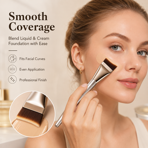 Pinceau de maquillage professionnel à poils denses et à tête plate pour fond de teint liquide ou crème, application sans démarcation - Product Image 2