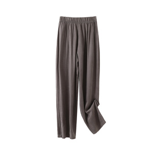 Pantalon large en satin pour femme, coupe ample, longueur cheville, taille élastique, couleur unie, décontracté, automne - Product Image 1
