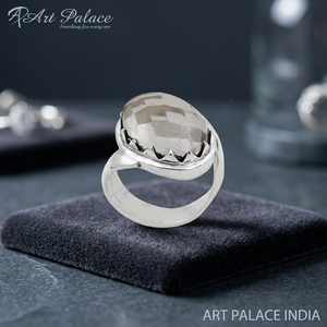 Art Palace Cocktail <b>Ring</b> 925 <b>Silver</b> Natural Crystal Geometric Bezel Setting Minimalist Unisex Everyday Wear - Product Image 2