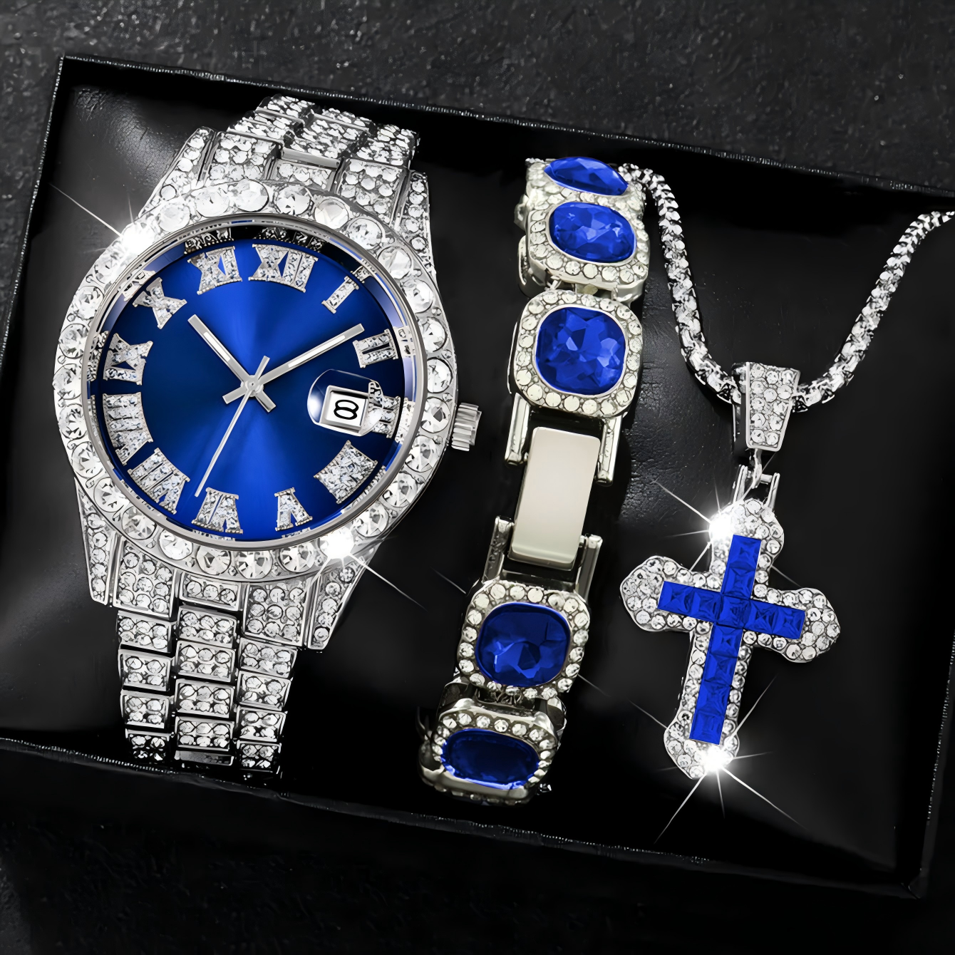 Montre bleu argent + ensemble 2 pièces bleu argent