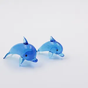 微型 Murano 玻璃 Dolphin 鱼雕像装饰品