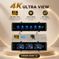 Caméra de tableau de bord 4G 4K à double objectif avec Wifi GPS ADAS+BSD, caméra DVR de voiture, caméra de rétroviseur, caméra de voiture FHD 4K, diffusion en direct en temps réel