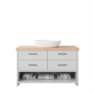 Light Brown Solid Wood Bathroom Vanity 55.1x19.7 Inches Modern Minimalist Design Floor Standing With Handles - Product Image 1