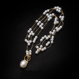 Collier pendentif perle d'eau douce baroque-Mode <span class=keywords><strong>euro</strong></span>-américaine, chaîne de chandail longue boucle imitation perle OT - Product Image 4