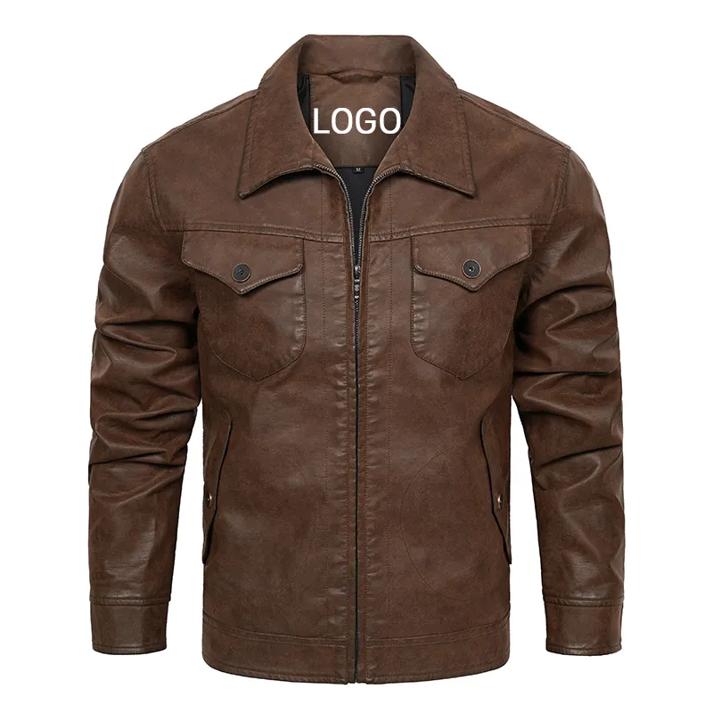 CARANFIER Customization Free LOGO Mens PU Leather Jackets OEM Slim Short Solid Men's Faux Jackets