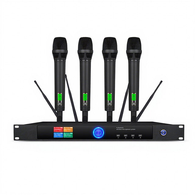 UHF Switch True Diversity System 4 Handheld Microphone Wireless Mic Professional Audio Video