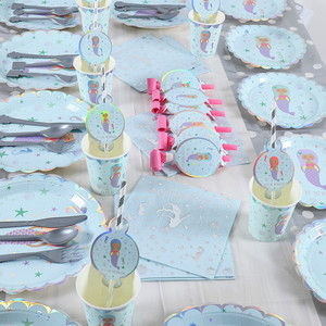 Articles de fête sur le thème de la princesse sirène pour enfants, assiettes en papier, vaisselle, centres de table, décorations de fête personnalisables - Product Image 4
