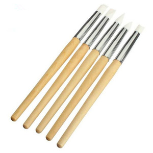 Pinceau à ongles en silicone à tête plate, manche en bois, pour sculpture, gel, manucure, salon, outil de décoration d'ongles - Product Image 4