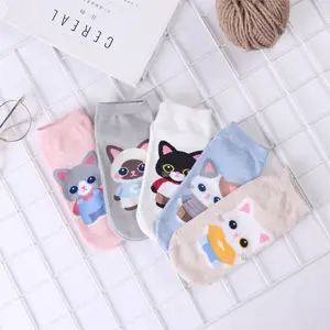 Meias personalizadas de desenho feminino, meias de algodão para mulheres de gato puro