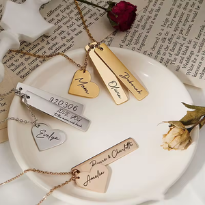 Offres Spéciales Personnalisation Nom Gravé Collier Coeur Charme Bar Personnalisé Pendentif En Acier Inoxydable Or Gravure Bijoux Cadeaux - Product Image 3