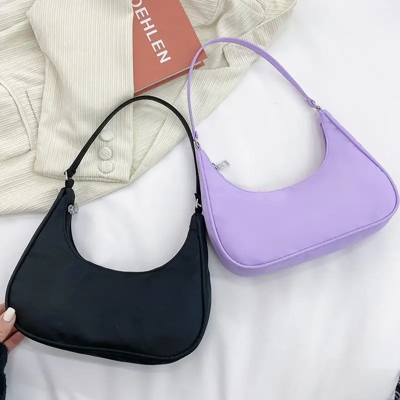 2021 nouveaux sacs à main coréens à fermeture éclair frais en Nylon imprimé couleur unie sous les bras sac à main pour les femmes de luxe