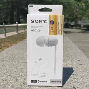 ソニーWI-C200サブウーファーワイヤレスBluetoothイヤホン、ネックフック付きイヤースタイルスポーツランニング高品質