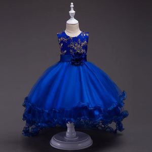 Robe de soirée élégante pour fille, robe de demoiselle d'honneur bleue à longue traîne, robe de princesse pour fille de 10 ans - Product Image 5