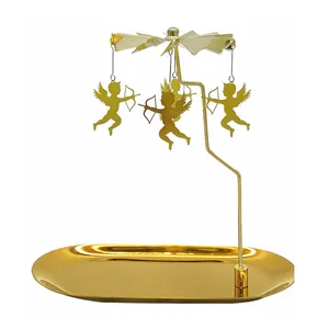 Moinho de vento rotativo, suporte de vela de borboleta de ouro e metal