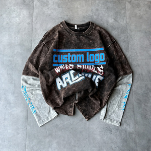 T-shirt Vintage High Street, Manica Lunga in Cotone Pesante 300gsm, Vestibilità Boxy con Cuciture a Vista, <span class=keywords><strong>Stampa</strong></span> DTG Personalizzata, Top Streetwear da Uomo - Product Image 4