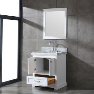 Mueble de Baño Moderno de Madera Maciza Estilo Rústico con Lavabo de Cerámica, Espejo con Marco Resistente al Agua y Construcción de Cierre Suave - Product Image 3