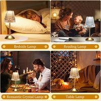 TSINYE Lampe de table LED moderne sans fil 3 couleurs à intensité variable en cristal Rechargeable à piles Lumière tactile Base en métal doré
