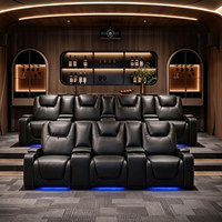 Canapé de cinéma maison moderne sur mesure avec structure en bois, revêtement en cuir, fauteuil de salle audiovisuelle, fonction massage