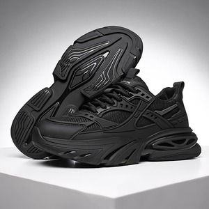 Chaussures pour hommes, style baskets, respirantes, en mesh, à semelle épaisse, à tige haute, noires, décontractées, sportives, best-seller du printemps - Product Image 1