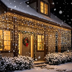 Solar Waterproof Indoor/<strong>Outdoor</strong> 120LEDs Icicle <strong>Lights</strong> Warm <strong>White</strong> Christmas Holiday Roof Decoration IP44 Rated for Parties Events - Product Image 5