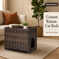 Handgewebtes Massives Rattan Klassisches Katzenhaus mit Kunststoffbasis, Faltbares Wohnzimmer-Haustierbett für Katzen und Hunde, Doppeltür-Design-Käfig für den Winter