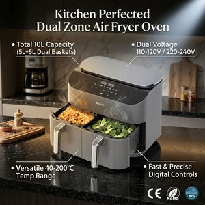 Freidora de Aire de Doble Cesta 5L+5L 2850W 40-200 ° Horno Digital Antiadherente con 7 Menús Preestablecidos para Uso Doméstico y Comercial 110-240V - Product Image 4