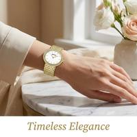 Montre Habillée MISSFOX de Luxe pour Femme en Acier Inoxydable Doré à Cadran Analogique à Quartz pour Affaires