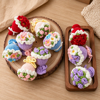 Buket Bunga Rajut Mini Buatan Tangan Bunga Matahari Daisy Mawar Tulip Rajutan Bunga Crochet Gantungan Kunci Bunga Crochet Grosir